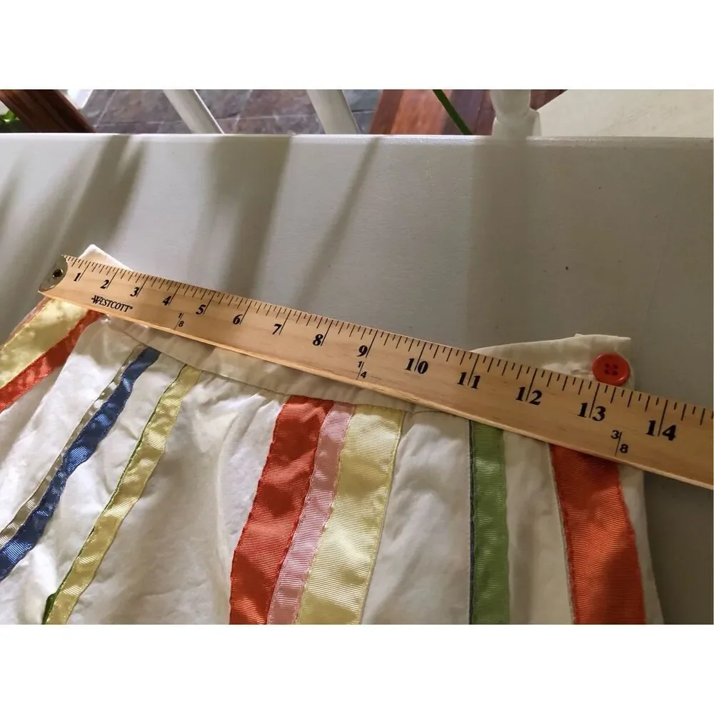 Lithe Cotton A-Line Skirt Size 4 Ivory Multicolor Ribbon Detail